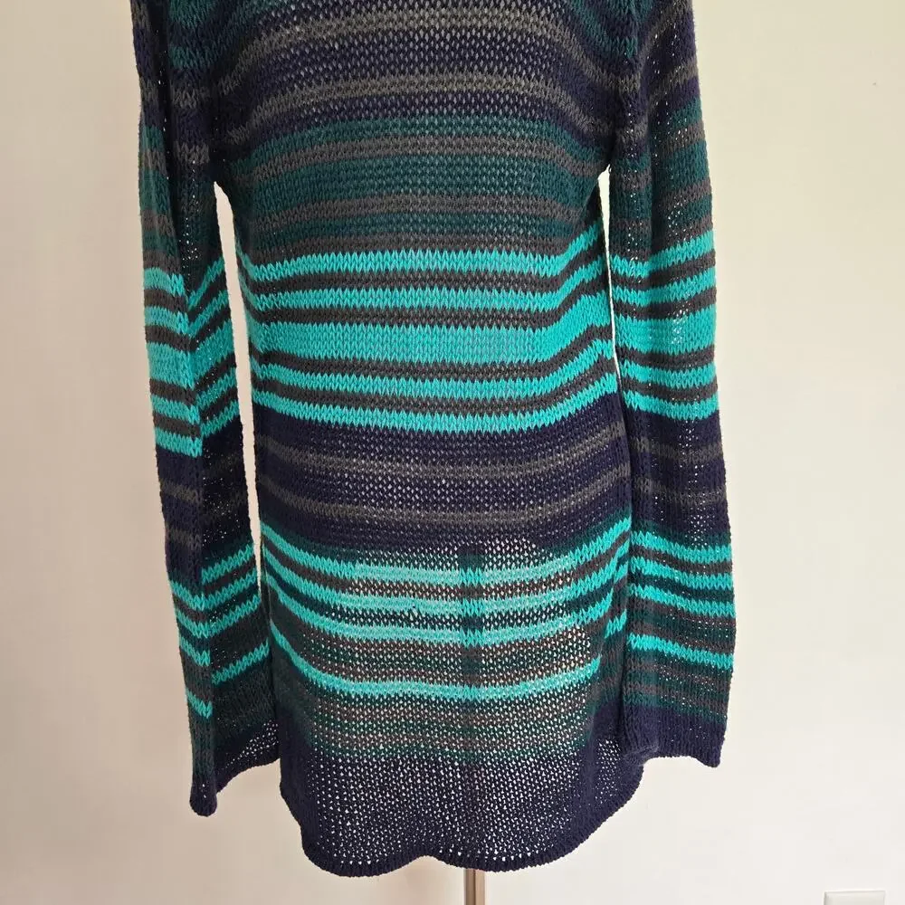 Wooden Ships Open Knit Cardigan Open front Striped Blue Lightweight Women M/L
